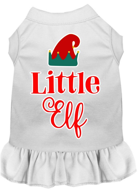 Little Elf Screen Print Dog Dress White Lg